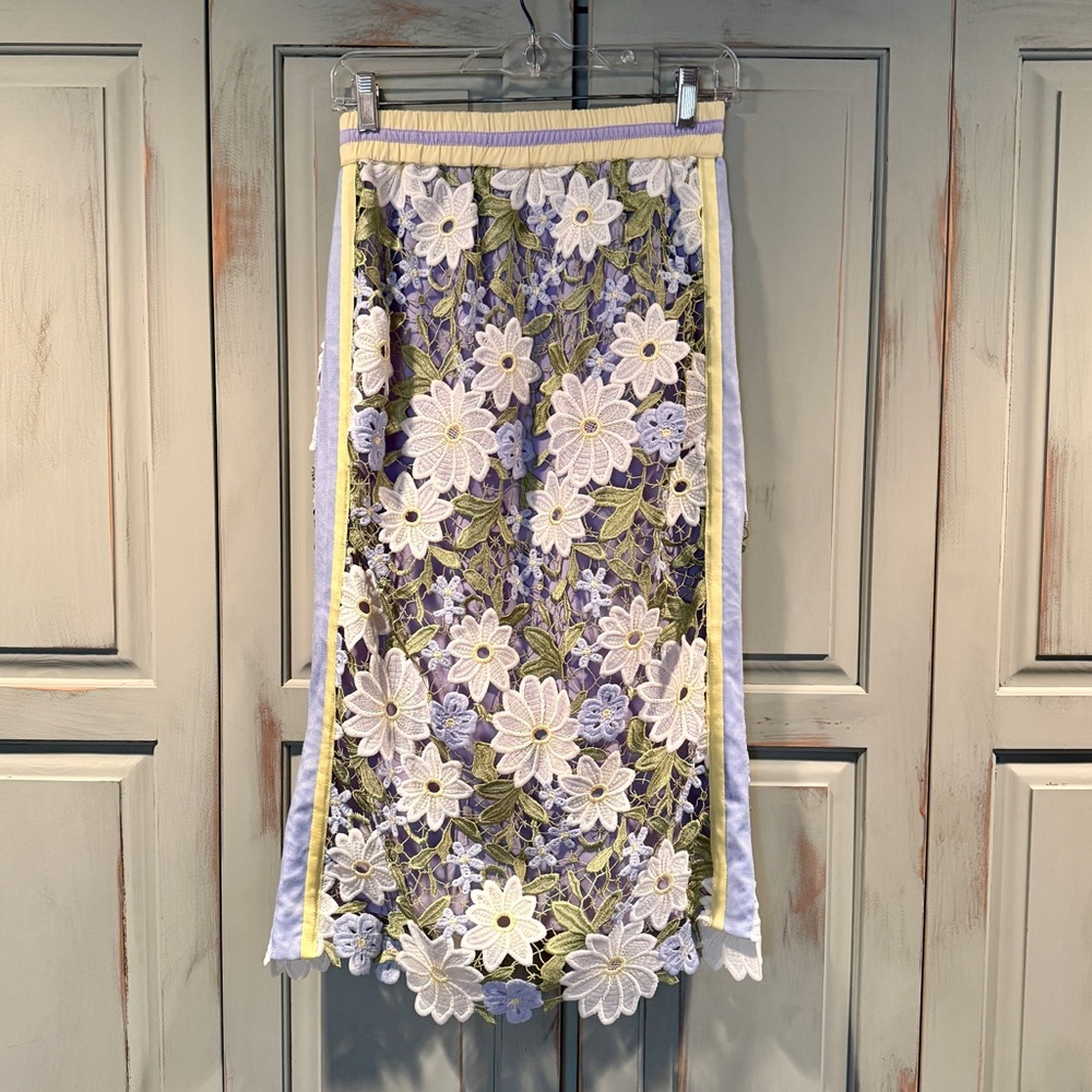 Current Air Floral Lace Midi Skirt - Blue and White